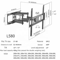 Support mural pivotant en acier pour téléviseur, VESA max 600x400mm, pour téléviseurs LCD de 37 à 80 pouces, capacité de charge 45 kg, inclinaison -2 à +10, pivotant