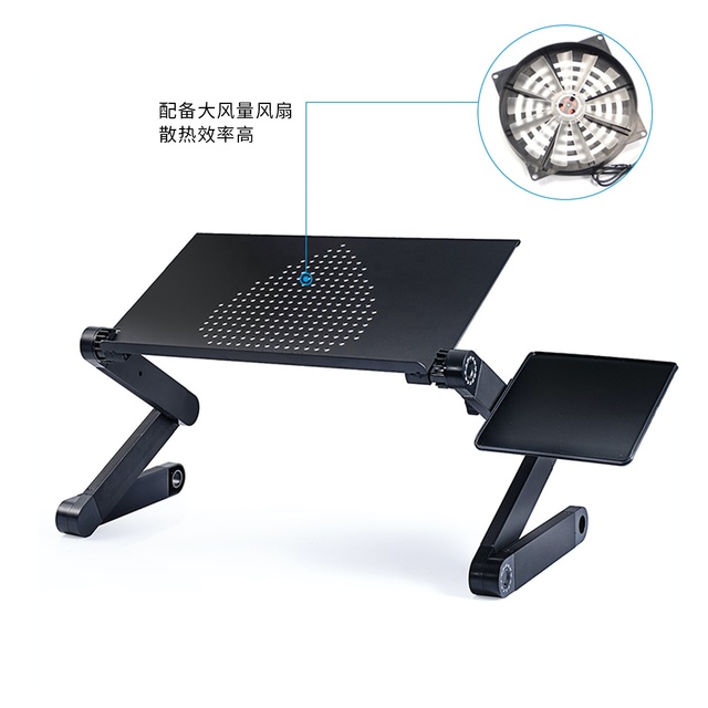 Custom Aluminum Alloy Adjustable Collapsible Laptop Table Tray Stand Cooling Fan