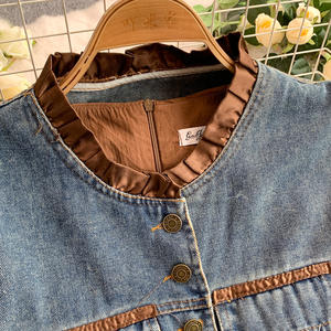 Conjunto de Vestido Tipo Camisero Marrón de Talla Grande para Mujer, Cintura Ajustable con Cordón, Cuello Redondo, <span class=keywords><strong>Chaleco</strong></span> <span class=keywords><strong>Vaquero</strong></span> para Combinar - Product Image 4