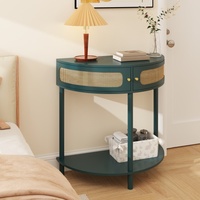 Table d'appoint moderne en bois au design demi-lune unique, avec porte coulissante à panneau plat, élégante console semi-circulaire pour entrée, salon, hôtel