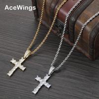 Collier chaîne corde avec pendentif croix CZ glacé CN393, plaqué or/argent, en laiton, bijoux de mode hip-hop, cadeau unisexe pour fête