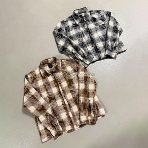 Chemise streetwear personnalisée pour homme, chemise en coton décontractée de haute qualité, manches longues, chemise en flanelle à carreaux vintage, design délavé - Product Image 1