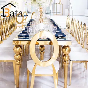 High Quality Luxury Dining Table Stainless Steel Frame Banquet Hotel Wedding Table