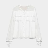 Blus kemeja sifon putih sheer berkerut berkancing, rajutan, kasual, pesta musim panas, kualitas tinggi, custom untuk wanita