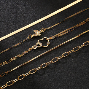 Creative <strong>Love</strong> Butterfly Alloy Bracelet Set - 5-Piece Set Including Heart-shaped <strong>Love</strong> and Geometric Chain <strong>Bangles</strong> - Product Image 3