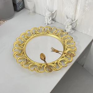 Nouveau plateau rond en or brillant, <span class=keywords><strong>miroir</strong></span>, ajouré, style luxe léger, rétro, pour fruits, esthétique raffinée, vintage, pour mariage, banquet, photographie - Product Image 4