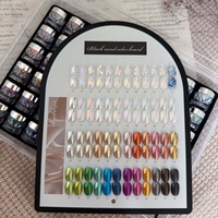 NOUVEAU Ensemble de 48 poudres miroir chromées avec nuancier, collection de pigments pour nail art en paillettes métalliques Aurora