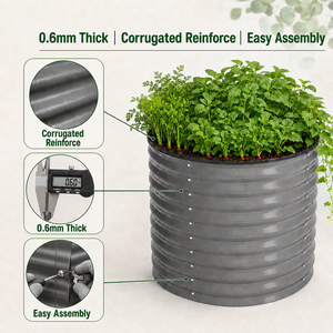 Bac de jardin rond en acier galvanisé ondulé de 86 cm de haut, jardinière extra-profonde de 0,6 mm pour la plantation de légumes racineux et d'herbes dans la cour - Product Image 2