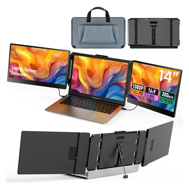 14-Inch Ultra-Slim Portable Monitor with Kickstand & Speakers FHD 1080P IPS Gaming Display USB-C External Travel Display