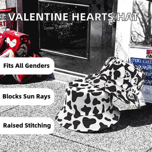 Valentine's Day 3D Embroidery Casual Hearts Shape Canvas Bucket Hat Women Men <b>Costume</b> Accessory Romantic Couple Outdoor Fishing - Product Image 2