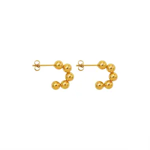 Grosir Perhiasan Korea Anting-Anting Bulat Emas Sederhana Anting-Anting Kancing Manik-manik Bulat Kecil untuk Wanita