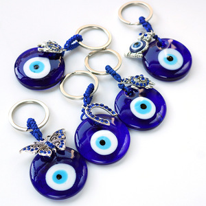 2021 Newest Jewelry Blue Stones Car Ring Alloy Glass Ring Blue Owl Evil Eye Keychain