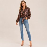Chemisier à manches longues pour femme, noir et marron, à fleurs, pour le bureau, décontracté, chic, élégant, printemps/été 2026