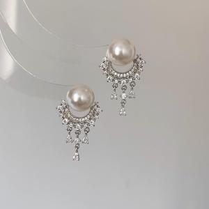 French Retro High-End Temperament S925 Pure <b>Silver</b> Moon Galaxy <b>Pearl</b> Tassel <b>Earrings</b> for Women Elegant Fashion Versatile - Product Image 1