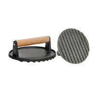 Presse à hamburgers en fonte robuste antiadhésive avec manche en bois pour le camping, le barbecue, la cuisson, cadeau
