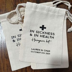 Personalized Eco-Friendly Wedding Favor <b>Pouch</b> Welcome Design Custom Names Date Cotton Canvas <b>Drawstring</b> Romance Style Gift Bag - Product Image 1
