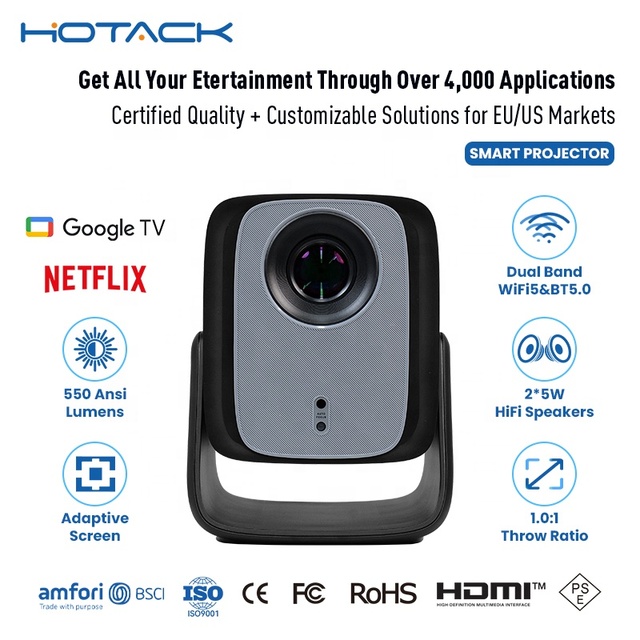Hotack Hot Selling X5AD Full HD 1080P 4K Portable Smart Projector with 5000 Lumens and Built-in Speakers