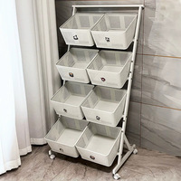Étagère de rangement pour collations en acier, étagère multi-niveaux sur pied, chariot de cuisine, panier à fruits et légumes, paniers de rangement, sans installation