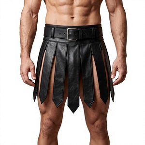 Men's Black Leather <b>Gladiator</b> Kilt Renaissance Sexy <b>Costume</b> with Belt-Eco-Friendly - Product Image 1
