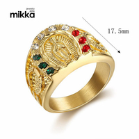 Bague pour homme en acier plaqué or, ornée de diamants, motif Vierge Marie catholique, colorée