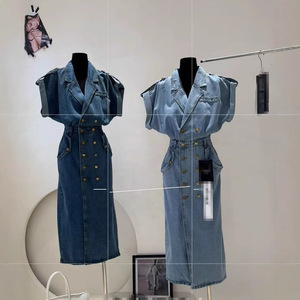 Estivo in <span class=keywords><strong>Denim</strong></span> con risvolto a bottone alla moda <span class=keywords><strong>abito</strong></span> Casual donna abiti formali 2023 Cowboy Streetwear estivi abiti lunghi da donna - Product Image 3