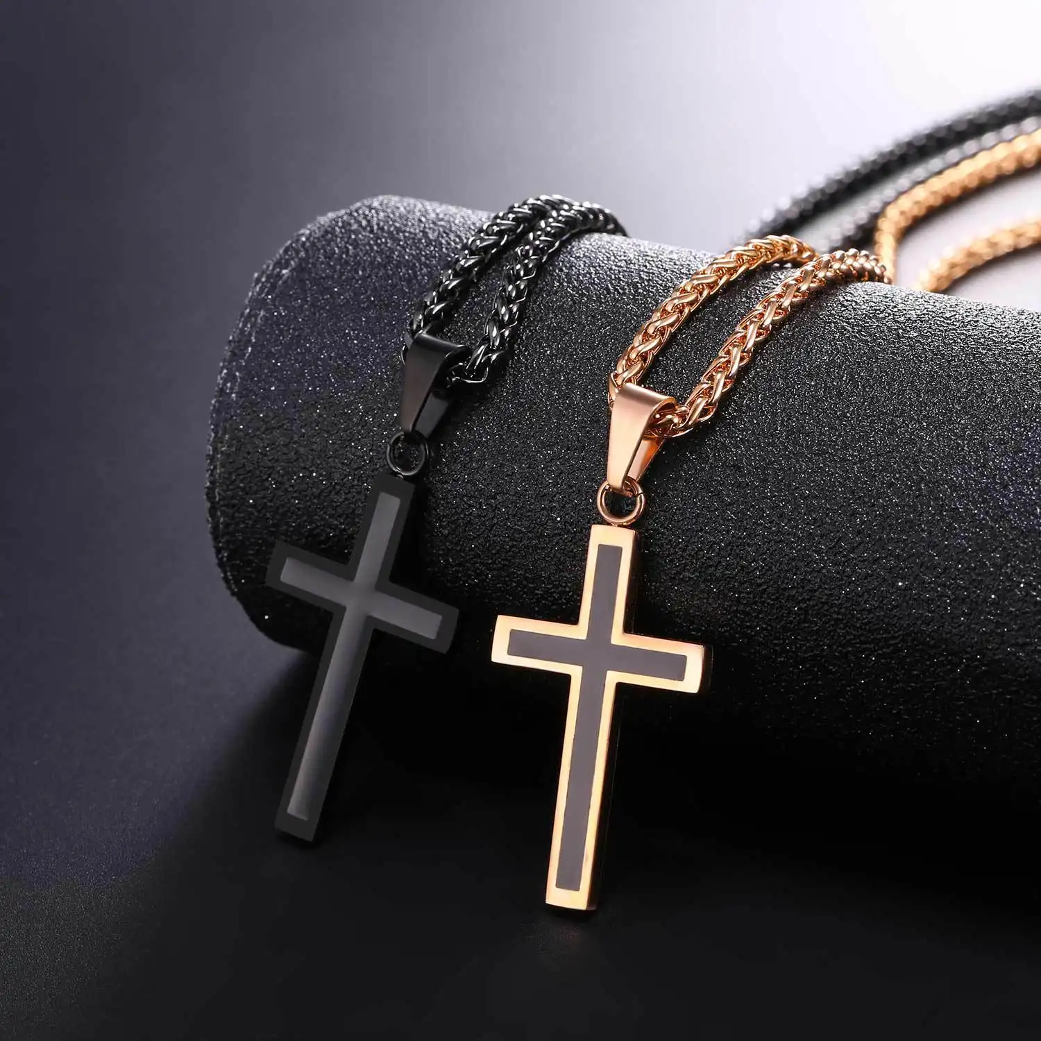 MenのPendant Necklace Rope Franco Chain Cross Dangling Stainless Steel Rose Gold Black Gold Silver 55センチメートルNecklace Jewelry