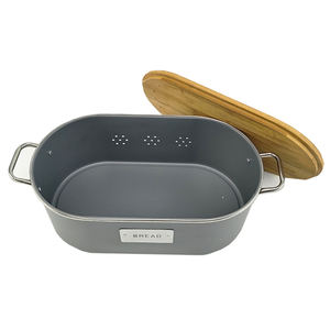 <span class=keywords><strong>BX</strong></span> boîte à pain en métal gris anti-poussière avec couvercle, conteneur portable de stockage du pain pour la cuisine - Product Image 3
