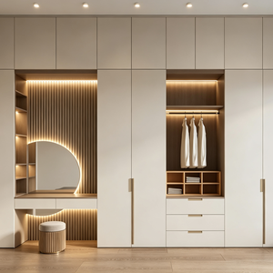 <span class=keywords><strong>Armoire</strong></span> de chambre à coucher en bois naturel RTA (prête à assembler) avec tiroirs et tringle de suspension pour la décoration intérieure – Fabrication OEM/ODM - Product Image 1