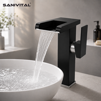 Robinet de lavabo SANIVITAL à cascade sans contact, design moderne, monotrou, montage sur comptoir, en acier inoxydable brossé, pour salle de bain