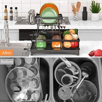 Égouttoir à vaisselle pliable multifonctionnel à double niveau en acier inoxydable, design populaire, détachable, grand format, pour comptoir de cuisine