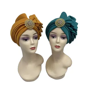 mh-1144 2022最新款时尚穆斯林女性阿拉伯头巾帽太空棉帽子宝石配件头巾帽
