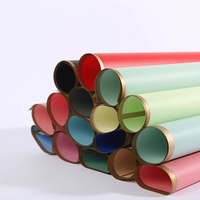 Papier d'emballage pour fleurs en plastique imperméable de luxe, imprimé avec des bords dorés, épaisseur de 65 microns, emballage pour fleuristes