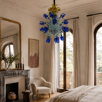 Lustre en verre en forme d'iris européen, structure métallique pour la décoration de la salle de la maison, luminaire suspendu