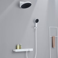 Conjunto de ducha termostática empotrada en pared, moderno y sencillo, sin desmontaje, color gris plomizo, efecto lluvia, latón cepillado suave, barra deslizante de cerámica