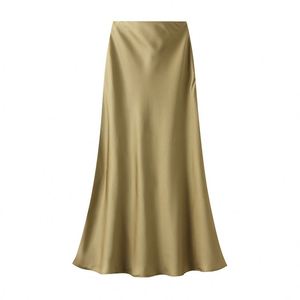 Jupe longue en tissu soyeux brillant Design Sense pour femme, taille haute, coupe ajustée, style vintage, automne - Product Image 4