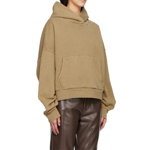 เสื้อสเวตเชิ้ตแบบยูนิเซ็กซ์ ทรงหลวม ไหล่ตก แขนเสื้อซ้อนกัน ผ้าฝ้ายฟลีซหนานุ่ม สีน้ำตาล สำหรับผู้หญิง - Product Image 2