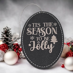 Adornos Navideños Ovalados de Cuero Sintético Personalizados con Grabado Láser, Decoración Navideña de Cuero PU Grabable por Láser de Doble Cara - Product Image 2