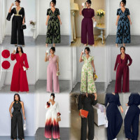 Combinaison Satinée Ample à Motifs Floraux pour Femme, Manches Courtes, Col en V, Dos Nu, Tie-Dye, Idéale pour les Fêtes - Nouvelle Collection