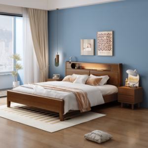 Lit simple en bois massif moderne pour chambre à coucher, hôtel ou appartement – Mobilier de chambre moderne et épuré - Product Image 6