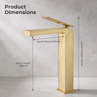 Nouvelle Arrivée Robinet de Lavabo Doré Brossé de Luxe à Poser sur le Plan, Monocommande, en Laiton, Design Moderne