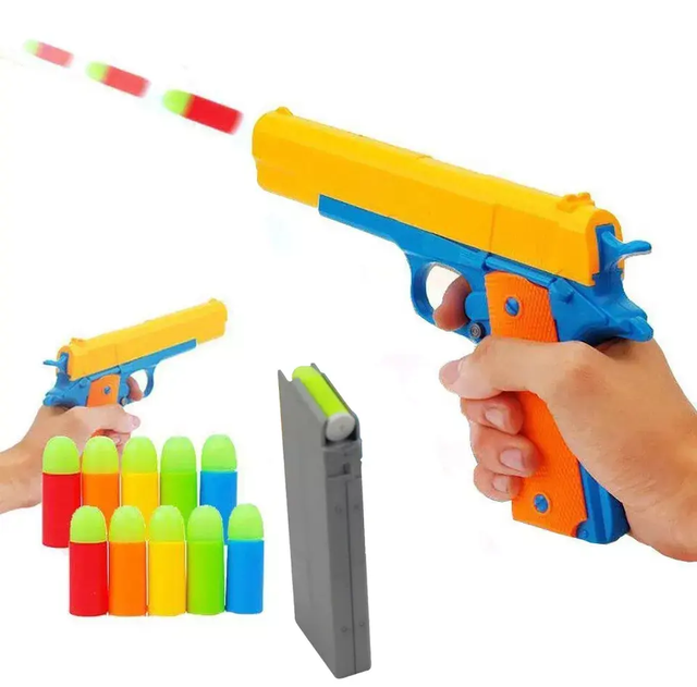 Toy to Exercise Children's Physical Coordination Plastic Semi Automatic Gun Soft Bullet Safety Kids