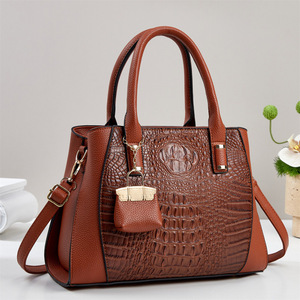 Bolso de mano con estampado de cocodrilo, bolso cruzado de gran capacidad para mujer, bolso de hombro informal para ir al trabajo, tamaño mediano, color burdeos - Product Image 1