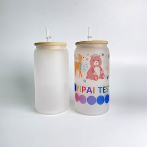 Vaso con Forma de Lata de Cerveza Transparente Esmerilado para Sublimación, 12oz, 16oz, 20oz, con Tapa de Bambú y Pajita, para Regalos Personalizados - Product Image 1