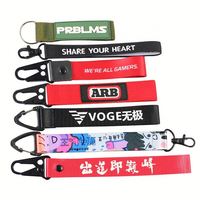 Porte-clés promotionnel personnalisé en nylon noir avec logo brodé, à coudre, pour moto, avion, escalade, avec mousqueton