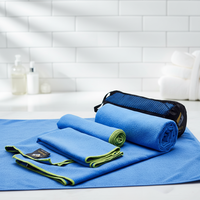 Serviette en microfibre légère à séchage rapide gaufrée, lot de 3 tailles, forme rectangulaire, pour camping, plage, gym, randonnée
