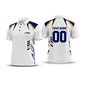 Easy White Background Navy Blue Golden Edge Gradient Solid Embroidered Pocket Custom Collar Athletic Short Sleeve Lightweight - Product Image 1