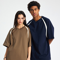 T-shirt en coton à séchage rapide personnalisé 250G avec passepoil contrastant, col en V, respirant, sport, décontracté, pour hommes