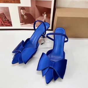 Sandalias de tacón bajo azul real con lazo y tira trasera para mujer, elegantes, de moda, 2024 - Product Image 4