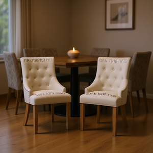 Fauteuils d'hôtesse DB Tan capitonnés en bois massif avec clous décoratifs, lot de 2 pour salon, salle à manger, cuisine, bureau à domicile - Product Image 2