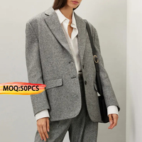 Fabricant de vêtements personnalisés OEM Veste blazer de carrière en laine grise à revers cranté et manches longues pour les affaires de bureau